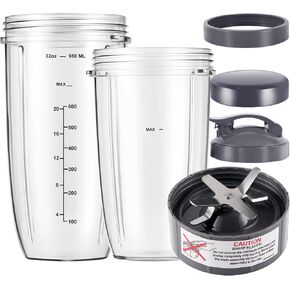 6-pieces Blender Replacement Parts, 32oz & 24oz Cups Extractor Blade with Stay-fresh Lid To-Go Lid and Lip Ring, Replacement Cups for Nutri Bullet Blenders 600w & Pro 900w