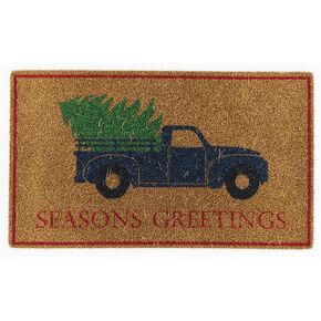 Avera Products Christmas Doormat - Festive Decorations - Natural Coir Fiber Doormat - 17" x 29" Christmas Holiday Door Mat - Non-Slip Rubber Backing (Christmas Truck)
