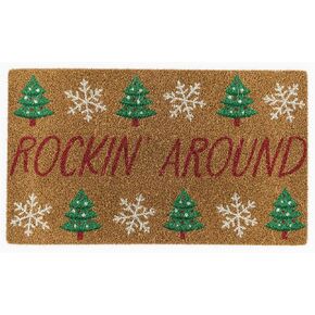 Avera Products | Rockin' Around Natural Coir Doormat Anti-Slip Backing | 17" x 29" Perfect for Outdoors | Fun Christmas Doormat | Fall and Holiday Welcoming Design
