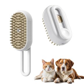 Cat Steamy Brush 3 in 1 Cat Cleaning Brush Pet Massage Spray Comb Cats Dogs Steamy Brush for Removing Tangled and Loose Hair with Rotatable Handle, White