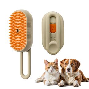 Cat Steamy Brush 3 in 1 Cat Cleaning Brush Pet Massage Spray Comb Cats Dogs Steamy Brush for Removing Tangled and Loose Hair with Rotatable Handle, White