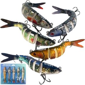 5pcs Multi Jointed Swimbaits, Lifelike Fishing Lures Kit for Saltwater Freshwater, Slow Sinking Animated Hard Baits Set for Bass Crappie Pike Trout Walleye Muskie Catfish, Fishing Plugs