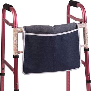 DMI Walker Bag, Walker Bags for Folding Walker, Bag for Walker Attaches and Detaches Easily, Multi-Pocket Walker Accessories Bag, Blue Denim, 9.5 x 13 Inches