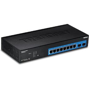 TRENDnet 10-Port Gigabit Web Smart Switch, 20 Gbps Switching Capacity, 8 x RJ-45 Ports, 2 x SFP, Slots, VLAN, QoS, LACP, IPv6 Support, Fanless, Rack Mountable, Lifetime Protection, TEG-082WS Black