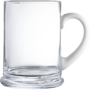 Barski - European Quality - Handmade Glass - Large Clear Beer Mug/Tankard - with Opal (White) Handle and Base - 24 oz. - Made in Europe