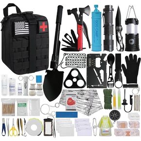 Original Survival Kit, 250 Pcs Survival Gear First Aid Kit with Molle System Compatible Bag and Emergency Tent - Ideal for Earthquake, Outdoor Adventure, Hiking, Hunting