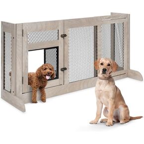unipaws Dog Gate Indoor to Separate Puppy and Large Dogs for Stairs, Walk Through Pet Gate with Dog Door, Free Standing Dog Gate, Adjustable 41.6-58.7 Inches Wide