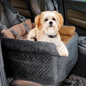 Dog Car Seat for Medium Dogs, Fully Removable and Washable Booster Car Travel Bed for Dogs, Pet Car Seat with Adjustable Seat Belt and Storage Pouch for Small and Medium Dogs up to 30 lbs.(Black