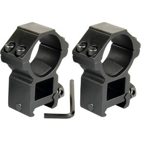 TACFUN Pair Tactical 30mm Aluminum Rail Mounted Scope Rings 1" High Black