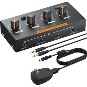 Neoteck 4 Channel Stereo Headphone Amplifier with Volume Control 4 Channel Audio Mono/Stereo Amplifier in Metal with 3.5mm Audio Cable Suitable for Recordings/Mixing/Musical Practices