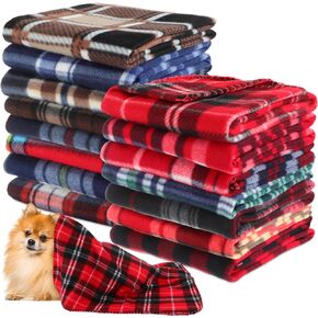 Chumia 15 Pcs Puppy Blanket Pet Blanket Soft Fleece Blankets for Pets 23.6 x 27.6 Inch Small Dog Blanket Washable Fleece Blanket for Small Pet Puppy Dogs Cat Rabbit Plaid Pattern Colorful