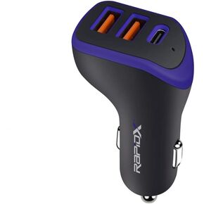 RapidX X3PD - 3 Port Compact & Fast Car Charger for 3 Devices 35W Total, 18W USB-C