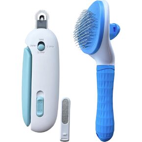 Pet Gromming Kit Nail Clipper&Hair Brush for Dog&Cat Brush Self Cleaning Slicker Brush with Release Button, Dog Shedding Brush for Cat Grooming Comb Cat Nail Clipper with Nail File Dog Claw Trimmer