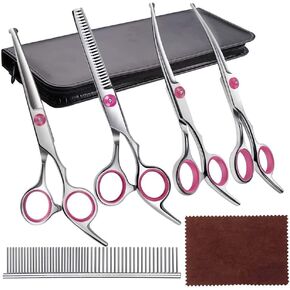 مجموعة مقصات العناية بالكلاب من YL TRD، مجموعة قص الشعر، 5 قطع من أدوات تشذيب الحيوانات الأليفة، مقصات للكلاب للتزيين، مقصات تخفيف الشعر، مقص منحني، مشط للعناية بالكلاب والأرانب والقطط وأدوات الحلاقة (رأس مستدير) in Kuwait