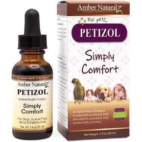 Amber NaturalZ Petizol Simply Comfort Herbal Supplement for Dogs, Bird, Rabbit | Support for Occasional Discomforts and Normal Body Temperature | 1 Fluid Ounce Glass Bottle | Manufactured in The USA