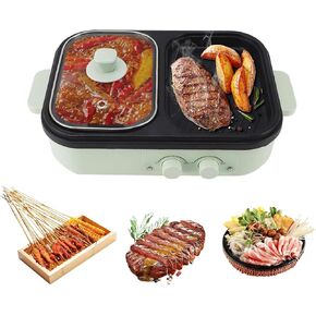 Hot Pot Electric with Grill, 2 in1Hot Pot Electric,Nonstick Shabu Shabu Hot Pot,Lazy Pot Noodle, Barbecue Cooker with Temperature Control,Electric Grill for 2-6 People Family Dinner
