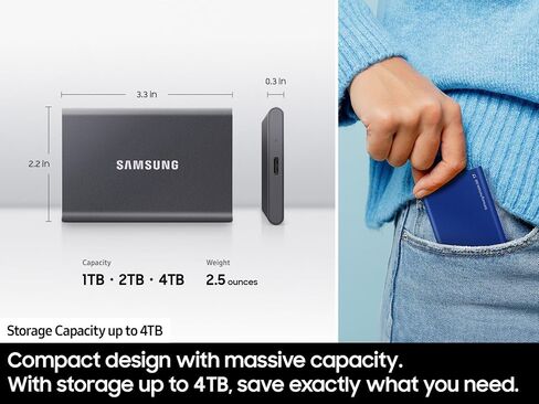 سامسونج وسيط تخزين ذو حالة ثابتة خارجي محمول T7 500GB USB 3.2 رمادي (MU-PC500T)، MU-PC500T/AM in Kuwait