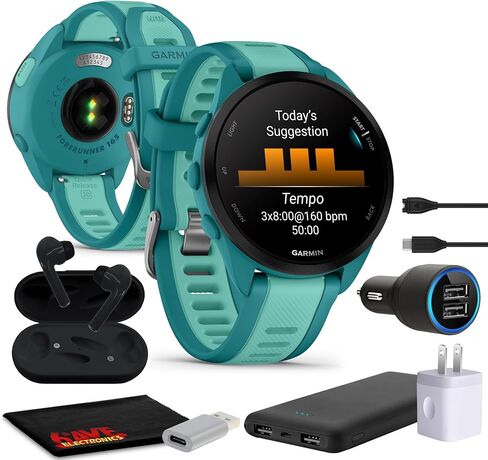 Garmin Forerunner 165 Music GPS Running Smartwatch, Fitness Tracker Smart Watch for Women and Men Bundle with Accessories - Turquoise/Aqua in Saudi Arabia