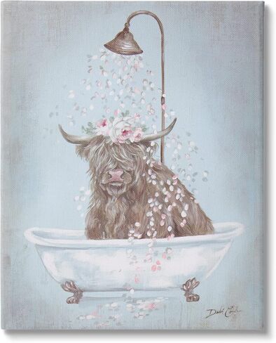 Stupell Industries Charming Longhorn Cattle Cow Bathtub Flower Petals, Design by Debi Coules, 24 x 30, Blue in Saudi Arabia