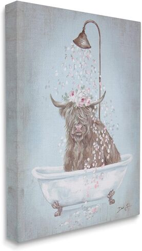 Stupell Industries Charming Longhorn Cattle Cow Bathtub Flower Petals, Design by Debi Coules, 24 x 30, Blue in Saudi Arabia