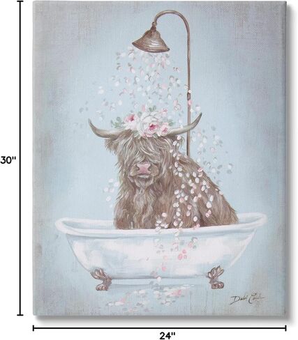 Stupell Industries Charming Longhorn Cattle Cow Bathtub Flower Petals, Design by Debi Coules, 24 x 30, Blue in Saudi Arabia