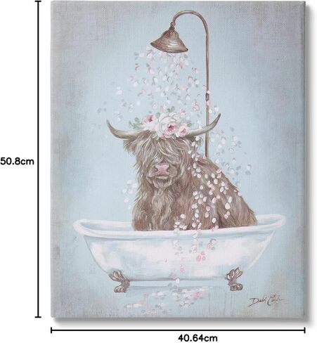 Stupell Industries Charming Longhorn Cattle Cow Bathtub Flower Petals, Design by Debi Coules, 24 x 30, Blue in Saudi Arabia