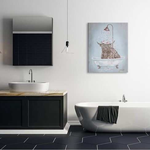 Stupell Industries Charming Longhorn Cattle Cow Bathtub Flower Petals, Design by Debi Coules, 24 x 30, Blue in Saudi Arabia