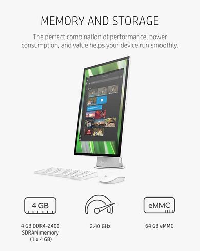 HP Chromebase 21.5" All-in-One Desktop, Intel Pentium Gold 6405U Processor, 4 GB RAM, 64 GB Storage, Rotating Full HD IPS Touchscreen, Chrome OS, Bluetooth Keyboard and Mouse Combo (22-aa0012, 2021) in Saudi Arabia