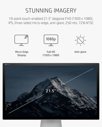 HP Chromebase 21.5" All-in-One Desktop, Intel Pentium Gold 6405U Processor, 4 GB RAM, 64 GB Storage, Rotating Full HD IPS Touchscreen, Chrome OS, Bluetooth Keyboard and Mouse Combo (22-aa0012, 2021) in Saudi Arabia