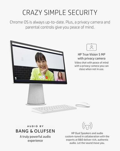 HP Chromebase 21.5" All-in-One Desktop, Intel Pentium Gold 6405U Processor, 4 GB RAM, 64 GB Storage, Rotating Full HD IPS Touchscreen, Chrome OS, Bluetooth Keyboard and Mouse Combo (22-aa0012, 2021) in Saudi Arabia