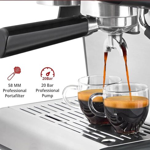 Espresso Machine,Semi Automatic Espresso Machine With Grinder,Specialist Espresso Maker With Milk Frother Steam Wand, 20 Bar Coffee Machine for Home/Cafes/Office/Surpermarket/Restaurants/Bakeries in Saudi Arabia