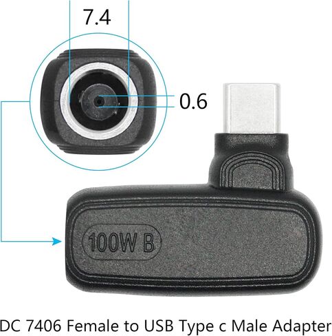 100 واط تيار مستمر 7.4 ملم × 0.6 ملم إلى محول موصل USB من النوع C، 90 درجة DC 7406 أنثى إلى USB C ذكر محول شحن الطاقة، شريحة PD ذكية مدمجة، للهواتف وأجهزة الكمبيوتر المحمولة وأجهزة منفذ USB من النوع C in Kuwait
