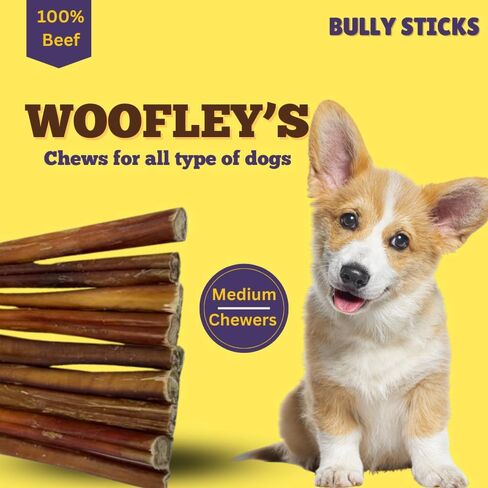 أعواد الفتوة العادية بحجم 4-5 بوصات من Woofley - (20 قطعة) - أعواد الفتوة للكلاب - عصا مضغ للكلاب تدوم طويلاً in Saudi Arabia