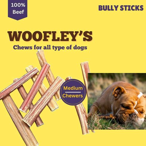 أعواد الفتوة العادية بحجم 4-5 بوصات من Woofley - (20 قطعة) - أعواد الفتوة للكلاب - عصا مضغ للكلاب تدوم طويلاً in Saudi Arabia