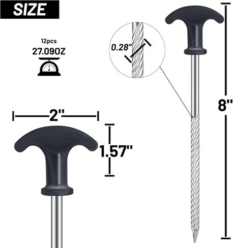 8pcs Heavy Duty Stakes AVOFOREST 8 inch Tent Stakes Portable Camping Stakes for Camping Patio, Garden, Canopies, Grassland, Outdoor Black in Saudi Arabia