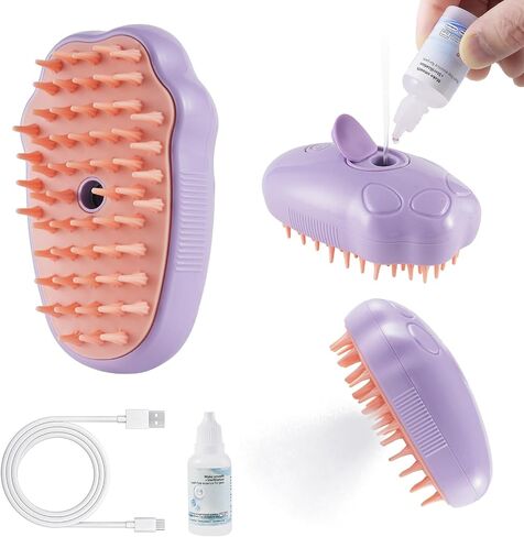 Cat Steam Brush - Self Cleaning Steamy Cat Brush for Massage, Cat Brushes for Indoor Cats, Steamy Cat Brush for Shedding, Steam Pet Brush for Removing Tangled and Loosse Hair(Purple Second Gen) in Saudi Arabia