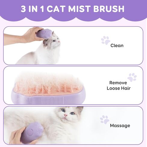 Cat Steam Brush - Self Cleaning Steamy Cat Brush for Massage, Cat Brushes for Indoor Cats, Steamy Cat Brush for Shedding, Steam Pet Brush for Removing Tangled and Loosse Hair(Purple Second Gen) in Saudi Arabia