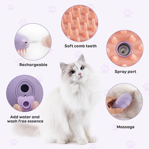 Cat Steam Brush - Self Cleaning Steamy Cat Brush for Massage, Cat Brushes for Indoor Cats, Steamy Cat Brush for Shedding, Steam Pet Brush for Removing Tangled and Loosse Hair(Purple Second Gen) in Saudi Arabia