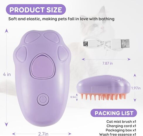 Cat Steam Brush - Self Cleaning Steamy Cat Brush for Massage, Cat Brushes for Indoor Cats, Steamy Cat Brush for Shedding, Steam Pet Brush for Removing Tangled and Loosse Hair(Purple Second Gen) in Saudi Arabia