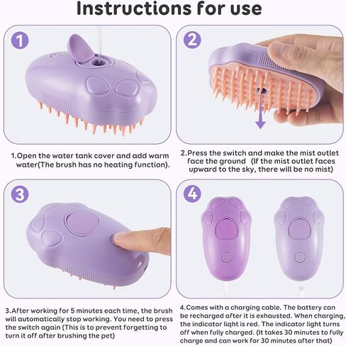 Cat Steam Brush - Self Cleaning Steamy Cat Brush for Massage, Cat Brushes for Indoor Cats, Steamy Cat Brush for Shedding, Steam Pet Brush for Removing Tangled and Loosse Hair(Purple Second Gen) in Saudi Arabia