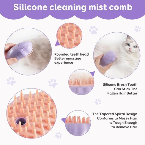 Cat Steam Brush - Self Cleaning Steamy Cat Brush for Massage, Cat Brushes for Indoor Cats, Steamy Cat Brush for Shedding, Steam Pet Brush for Removing Tangled and Loosse Hair(Purple Second Gen) in Saudi Arabia