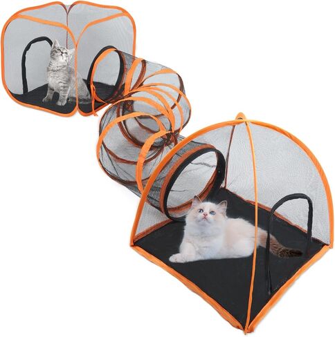 Outdoor Cat Tunnel, Pop Up Cat Tent - Outdoor Cat Playpen, Tents for Small Animals, Provides Double Fun with 2-Way Cat Playpen, Cat Tents for Outside，New in Saudi Arabia