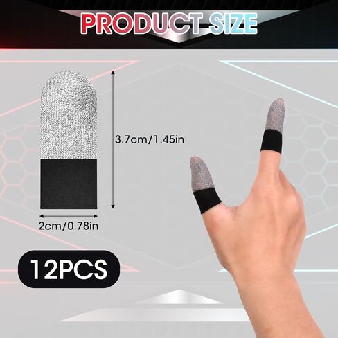 أكمام أصابع الألعاب، 12 قطعة من أكمام الأصابع لألعاب الهاتف المحمول، قفازات ألعاب بأكمام الإبهام للأيدي المتعرقة، مصنوعة من الألياف الفضية، عملية سلسة مضادة للعرق، رفيعة للغاية للألعاب المحمولة أو الأسماك in Kuwait