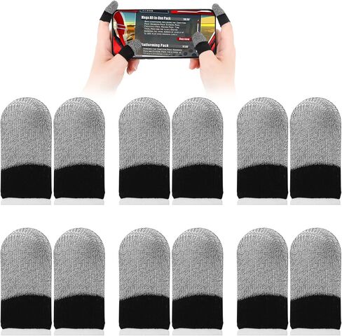 أكمام أصابع الألعاب، 12 قطعة من أكمام الأصابع لألعاب الهاتف المحمول، قفازات ألعاب بأكمام الإبهام للأيدي المتعرقة، مصنوعة من الألياف الفضية، عملية سلسة مضادة للعرق، رفيعة للغاية للألعاب المحمولة أو الأسماك in Kuwait