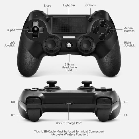 AceGamer Wireless Controller for PS4, Custom Design V2 Gamepad Joystick for PS4 with Non-Slip Grip of Both Sides and 3.5mm Audio Jack! Thumb Caps Included! (Lightning) in Saudi Arabia