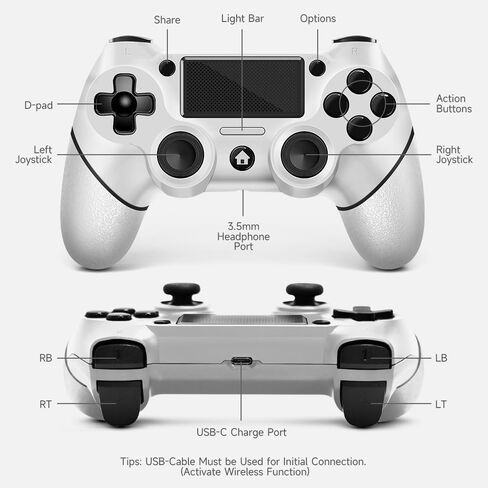 AceGamer Wireless Controller for PS4, Custom Design V2 Gamepad Joystick for PS4 with Non-Slip Grip of Both Sides and 3.5mm Audio Jack! Thumb Caps Included! (Lightning) in Saudi Arabia