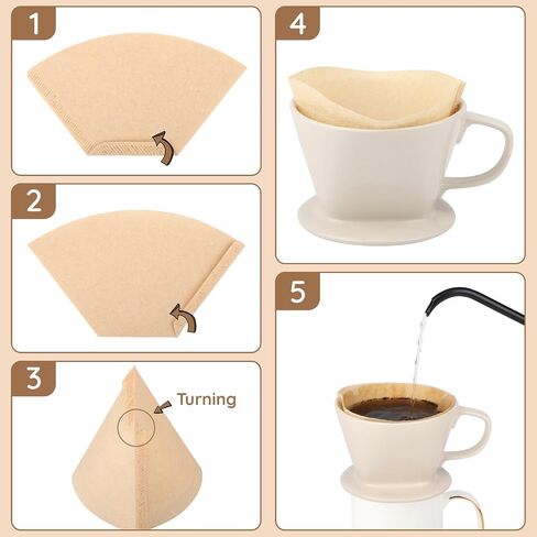 Segarty Pour Over Coffee Maker Set, Single Cup White Ceramic Coffee Dripper, 100 PCS Coffee Filters Size 2, 13oz White and Gold Trim Mug with Spoon and Brush, Pourover Set for Home Office in Saudi Arabia