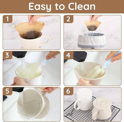 Segarty Pour Over Coffee Maker Set, Single Cup White Ceramic Coffee Dripper, 100 PCS Coffee Filters Size 2, 13oz White and Gold Trim Mug with Spoon and Brush, Pourover Set for Home Office in Saudi Arabia