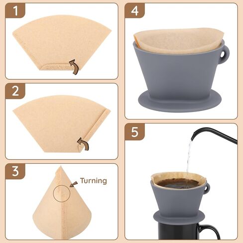 Segarty Pour Over Coffee Maker Set, Single Cup White Ceramic Coffee Dripper, 100 PCS Coffee Filters Size 2, 13oz White and Gold Trim Mug with Spoon and Brush, Pourover Set for Home Office in Saudi Arabia