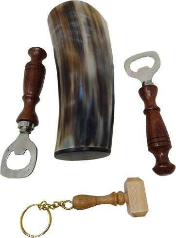 Viking Drinking OX Horn | Tankard | Mug | Cup for Ale, Beer, Mead, Wine, Shot Glass, Bottle Opener |100% Leak Free | Natural and Handmade | COMBO OFFERS (6 SHOT GLASS ENGRAVED COMBO) in Saudi Arabia